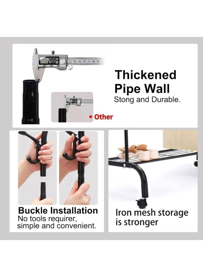 رف تعليق ملابس متعدد الاستخدامات ، أبعاد 150 × 110 × 45 سم، مجهز بعجلات، يوفر مساحة تخزين للأحذية والمحاور - Image 3